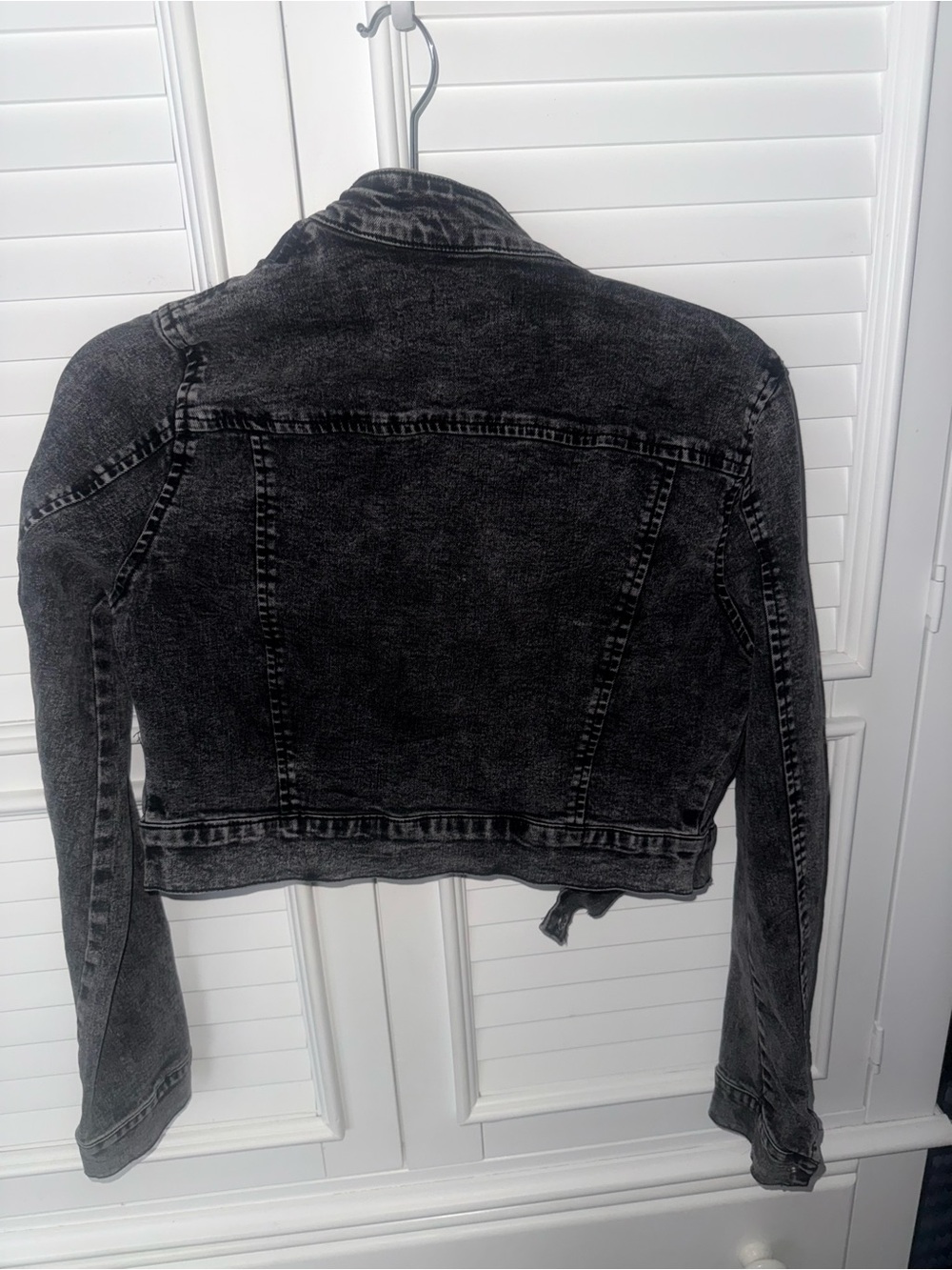 Windsor Edgy Arrival Moto Acid Wash Denim Cropped Jacket Black S Fits XS - Picture 6 of 12